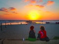 Street photography in Tel Aviv of Women looking at sunset Israel